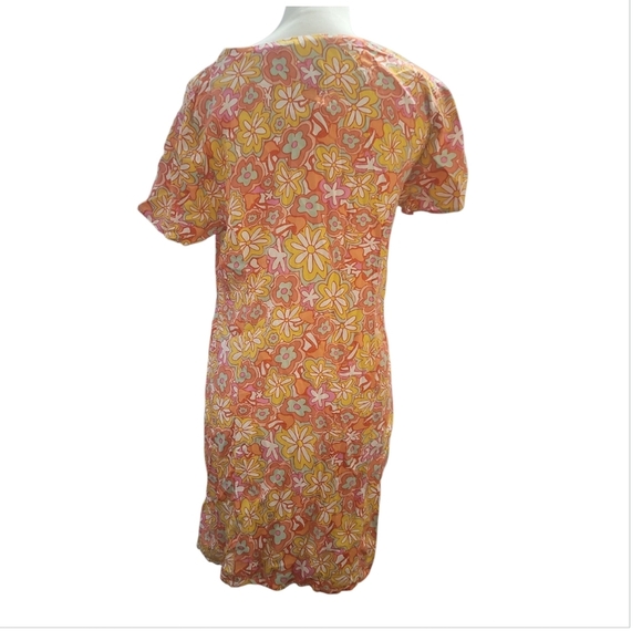 VANS resort floral brunching buttondown mini dress large orange yellow - Picture 9 of 10
